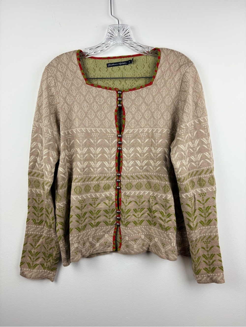 Gudrun Sjoden Linen Cotton Cardigan Sweater  Square Neck Scandinavian Sz M